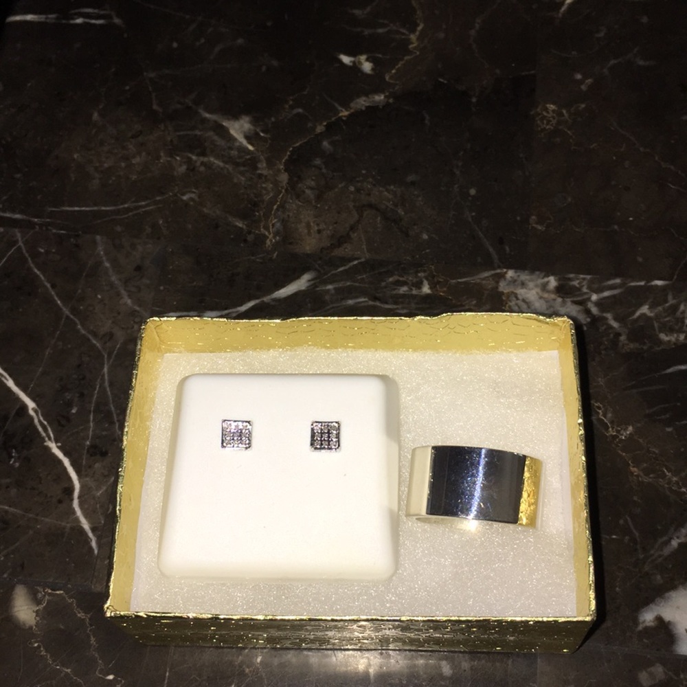 Sterling silver ring and diamond earrings